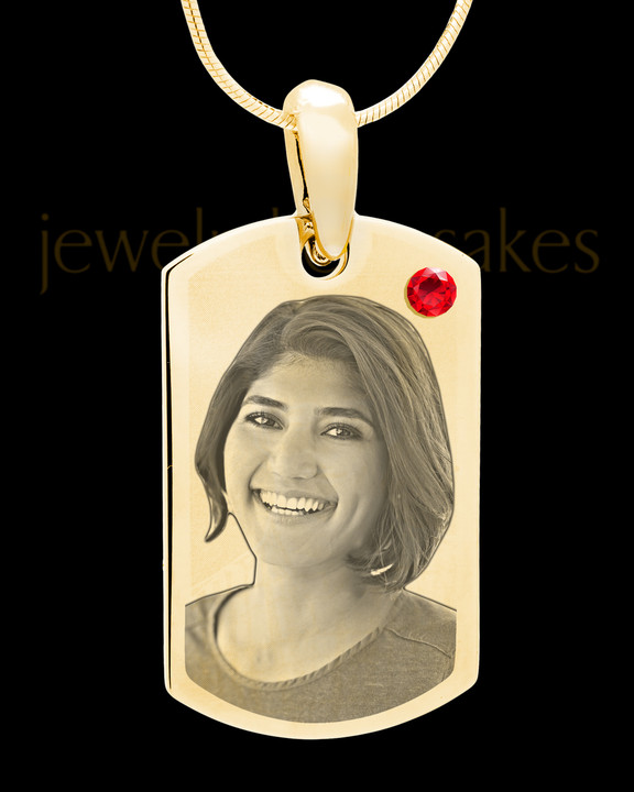 JANUARY GOLD PLATED SMALL DOG TAG BIRTHSTONE PHOTO PENDANT