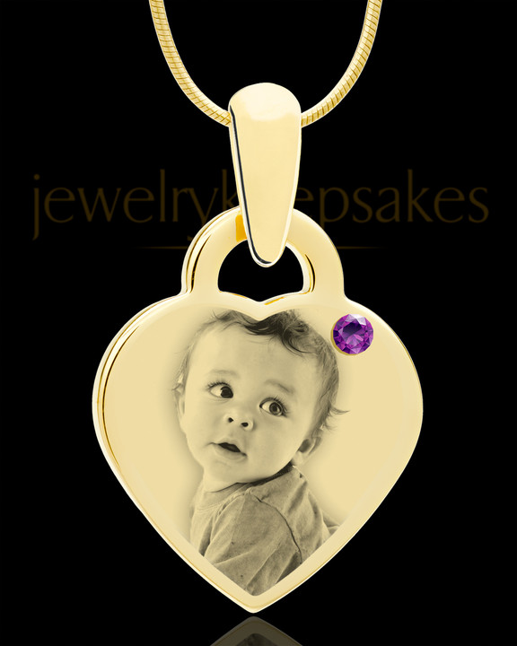 PHOTO ENGRAVED HEART BIRTHSTONE PENDANT