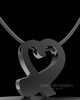 Black Plated Ribboned Heart Permanently Sealed Cremation Pendant