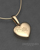 Solid 14k Gold Heart with Paws Permanently Sealed Waterproof Cremation Pendant