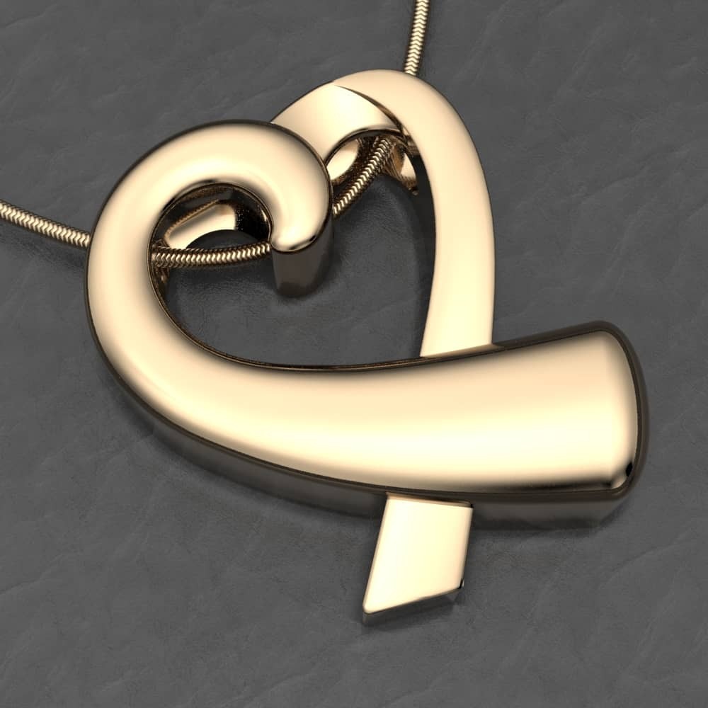 Solid 14k Gold Ribboned Heart cremation jewelry