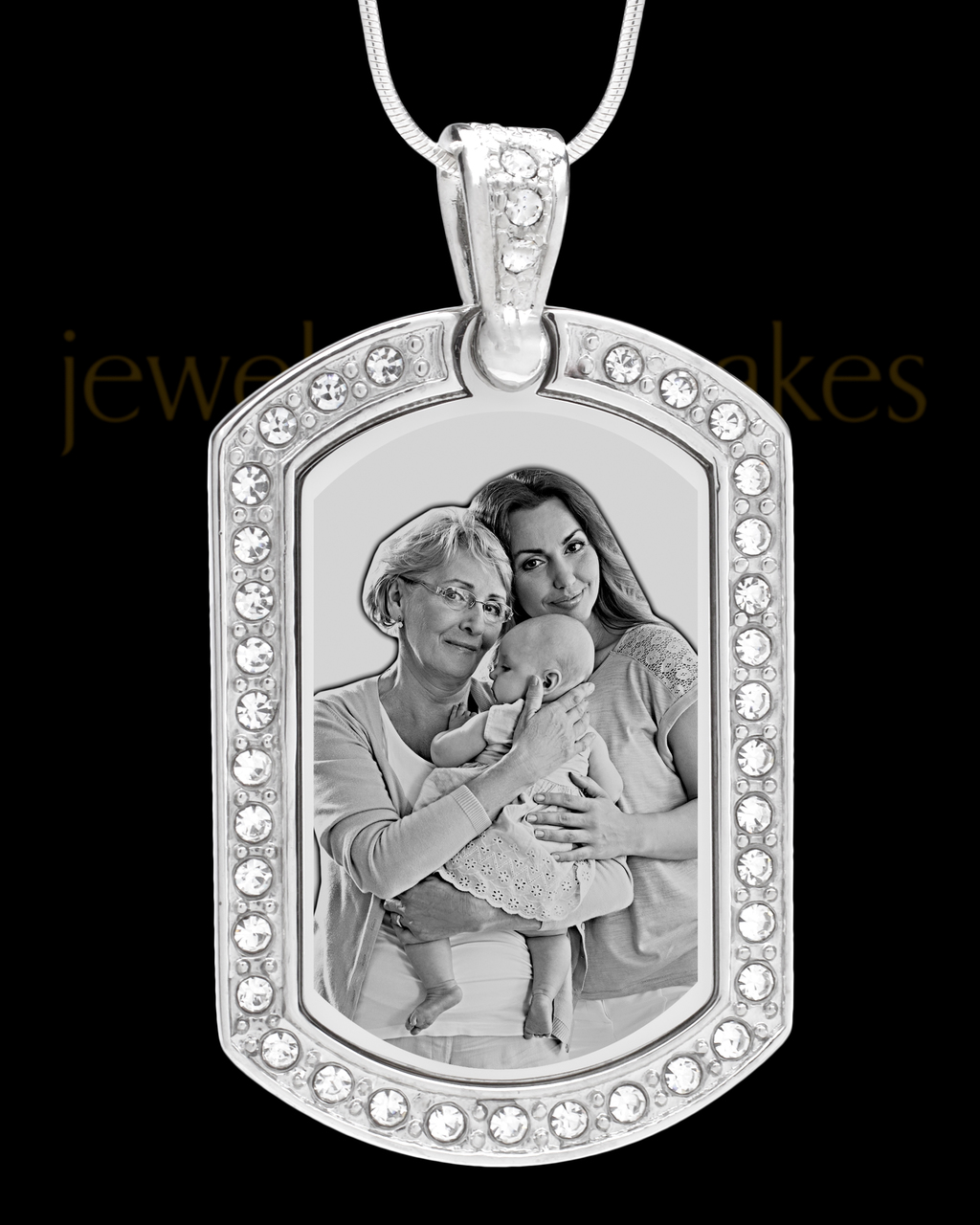 Silver Gem Rectangle Photo Engraved Pendant and rectangle keepsakes