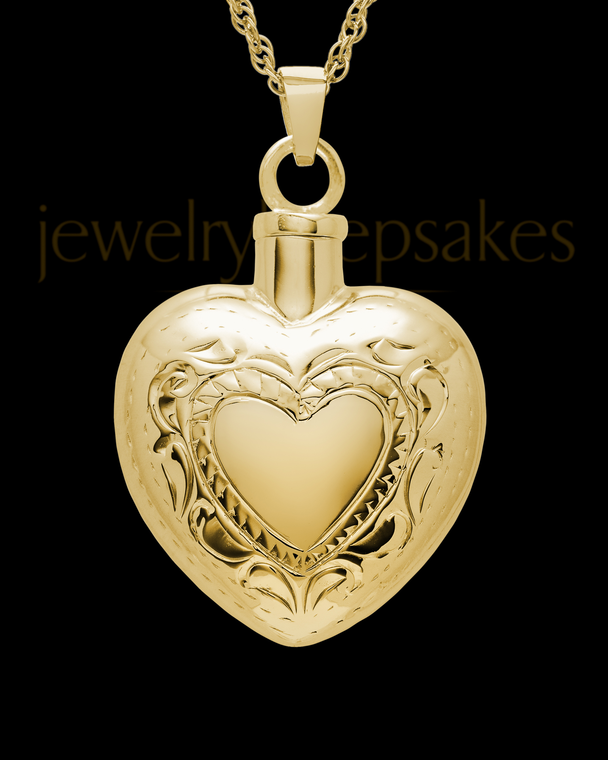 gold plated etched double heart keepsake