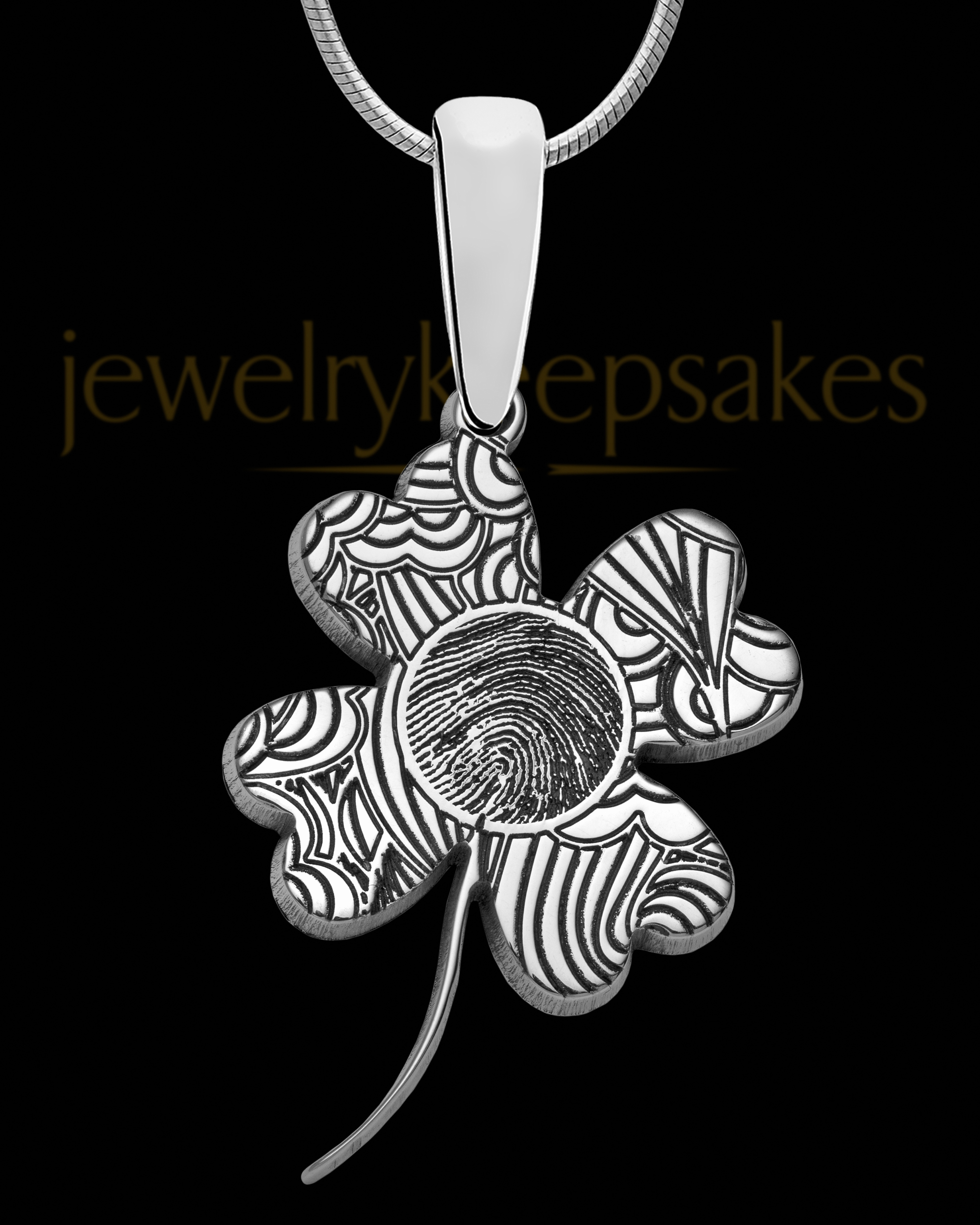 Sterling Silver Four Leaf Clover Thumbprint Pendant