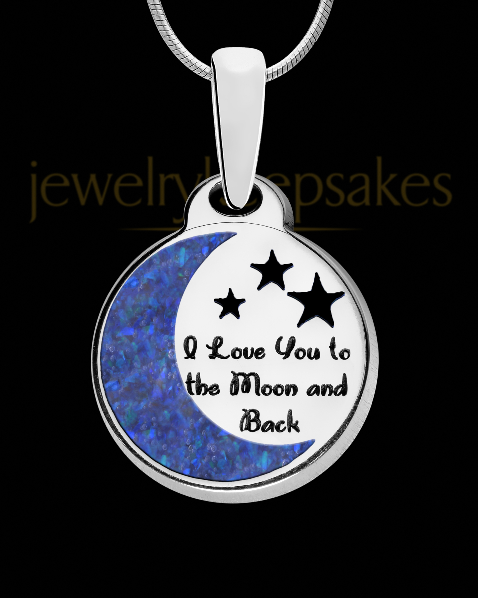 Moon and Back Silver with Blue Caribbean Opal Ash Jewelry, Moon