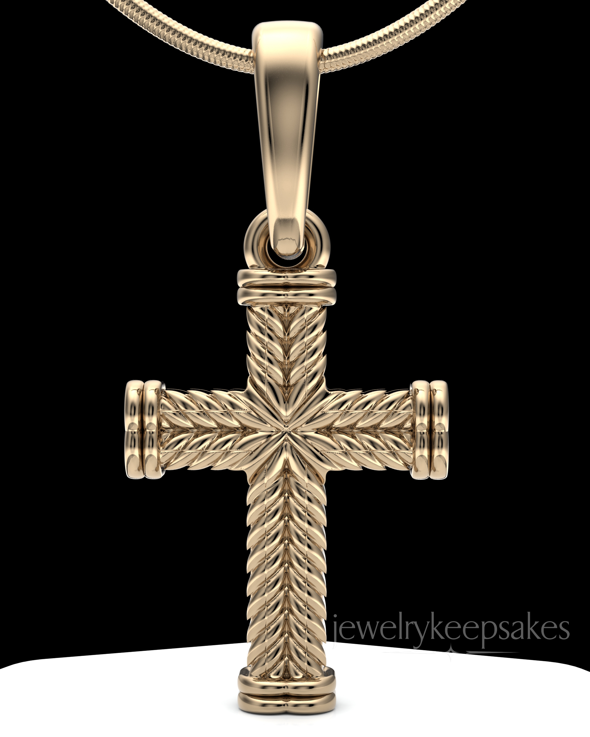 Solid 14k Gold Braided Cross Permanently Sealed Keepsake Jewelry