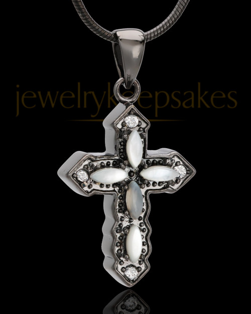 black plated devout cross cremation pendant to mark an anniversary