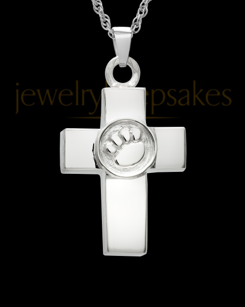 silver dedication paw cross necklace urn to create a lasting memory of ...