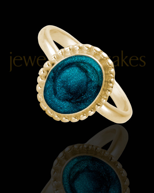 Solid 14K Gold Ladies Carrollton with Teal Ash Ring, Jewelry Made From