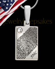 Silver Birthstone Rectangle Thumbprint With Signature Pendant