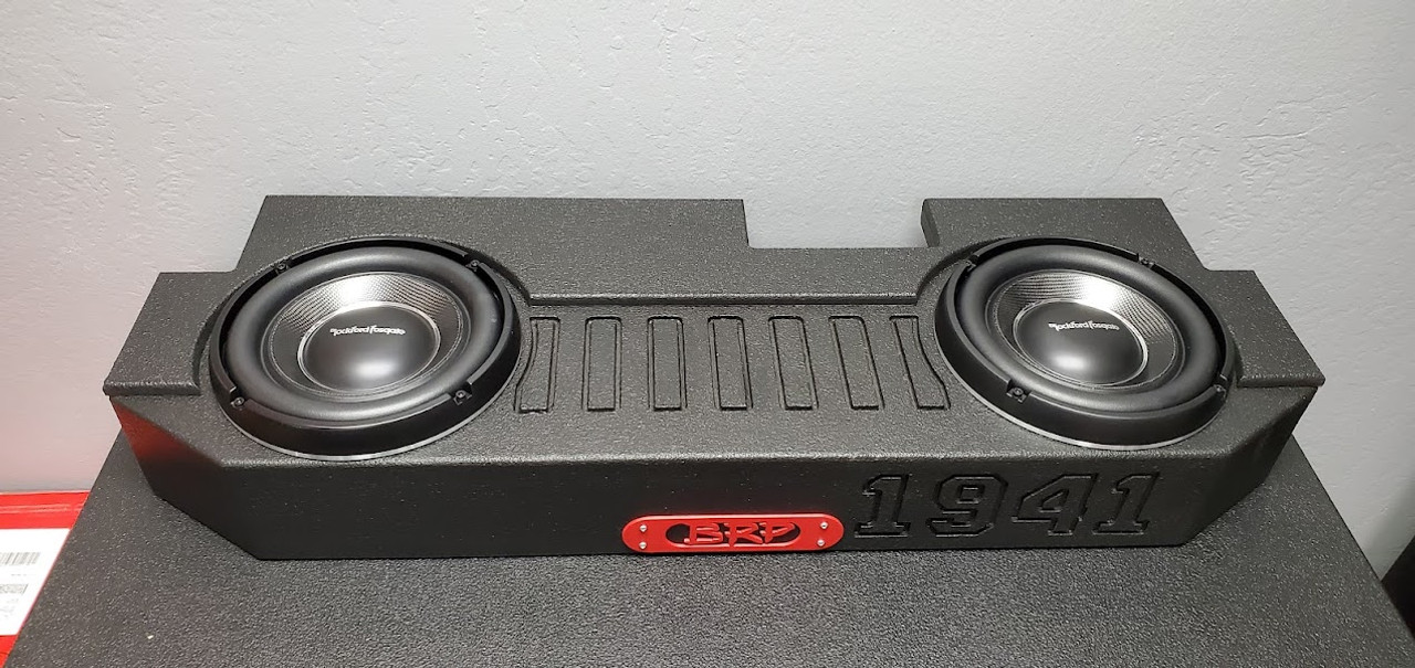 1-BRP AUTO DESIGNS, JEEP GLADIATOR 10 inch SUBWOOFER BOX.  2-ROCKFORD FOSGATE T1-SLIM 10 inch SUBWOOFERS 500-RMS 1000-PEAK.