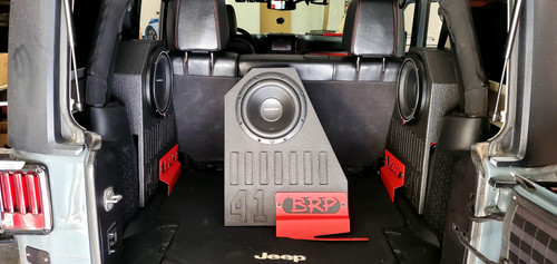 2007-2018 (Driver Side) Jeep Wrangler JKU 10" Sealed Rhino Coated Subwoofer Box and 500 Watt Rockford Fosgate 10" subwoofer combo.