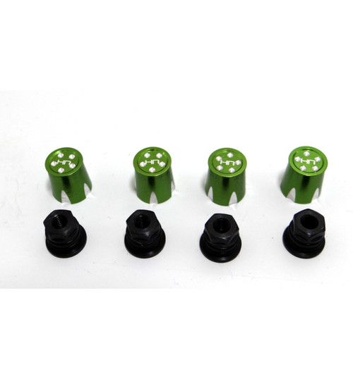 Hot Racing Aluminum Wheels Nut Caps and M4 Nuts (Green)(4) - Flat Head ACC74MB05