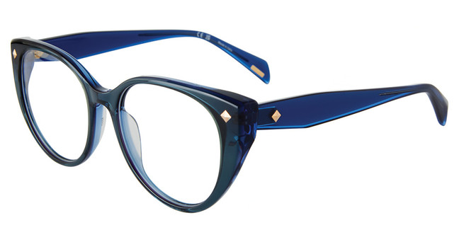 Police Eyeglasses VPLM02M Shiny Blue w/Green Top 04GD