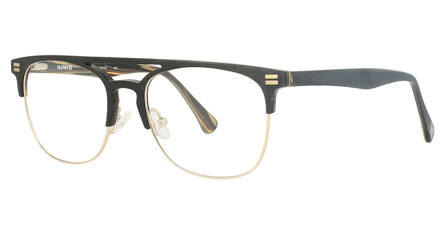 Hurley Eyeglasses HMO103 Matte Black Wood Grain-Shiny Black Horn / Shiny Light Gold/002