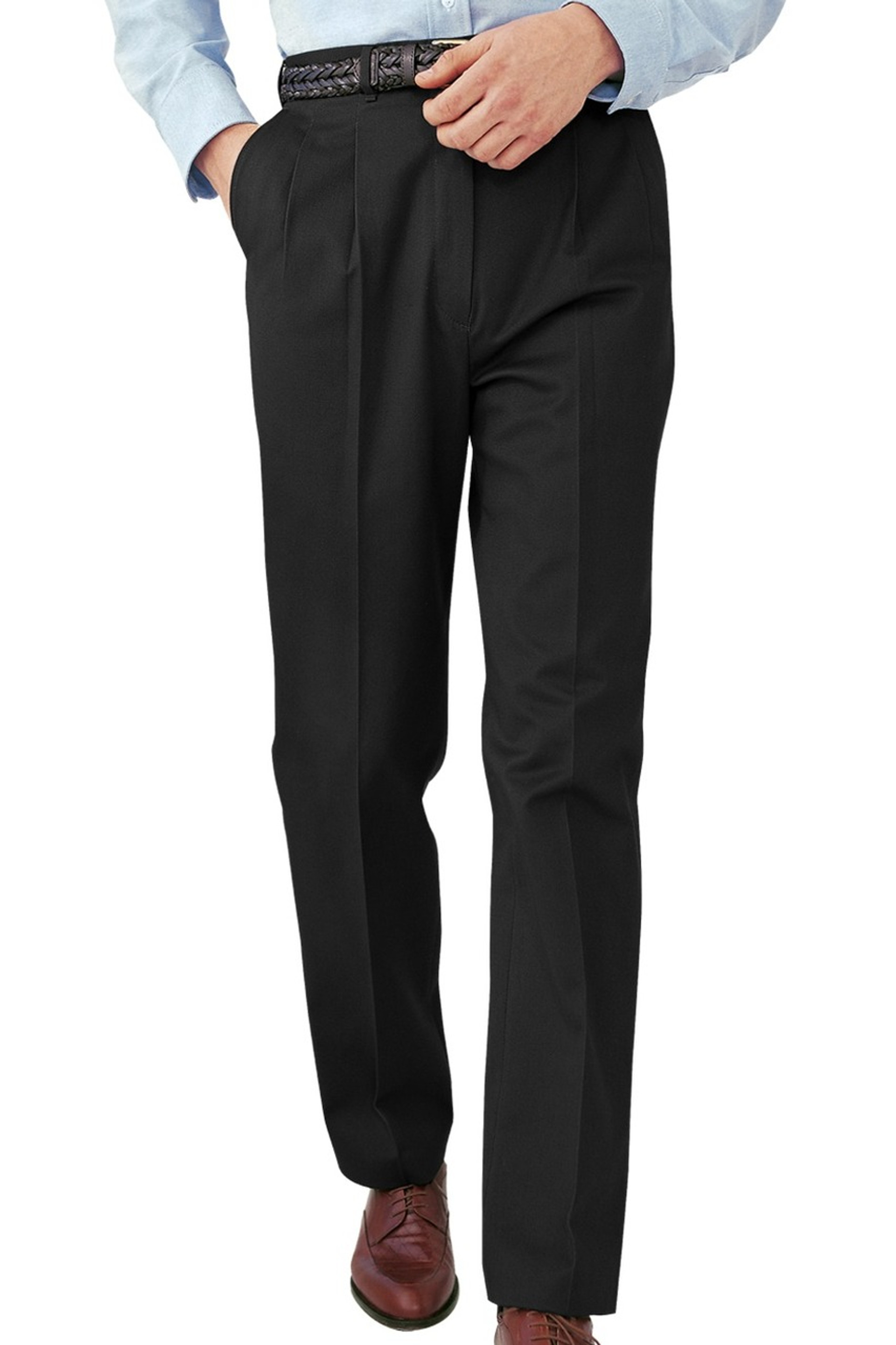 Men's all cotton pleated front work pants in black