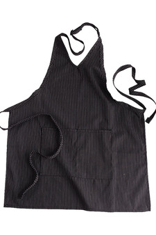 Black Pinstripe V-Neck Two Pocket Restaurant Quality Bib Apron with Adjustable Neck Strap - 28" W x 32" L - Item # 750-9009