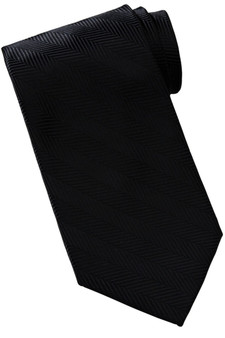 Best Value Polyester Long Tie in Black- Herringbone Pattern - Item # 750- HB00