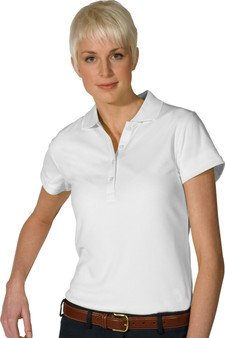 Female Dry Mesh Hi-Performance Short Sleeve Polo Shirt in White - Available in Female Sizes XXS  to  3XL  - Item  # 750-5576