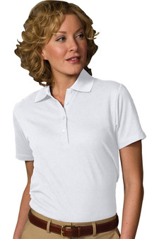 Female Cotton/Poly Pique Blend Short Sleeve Polo Shirt in White - Available in Female Sizes XXS  to  3XL  - Item  # 750-5500