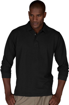 Men's Cotton/Poly Pique Blend Long Sleeve Polo Shirt in Black - Available in Men's Sizes SMALL to  6XL  Item  # 750-1515