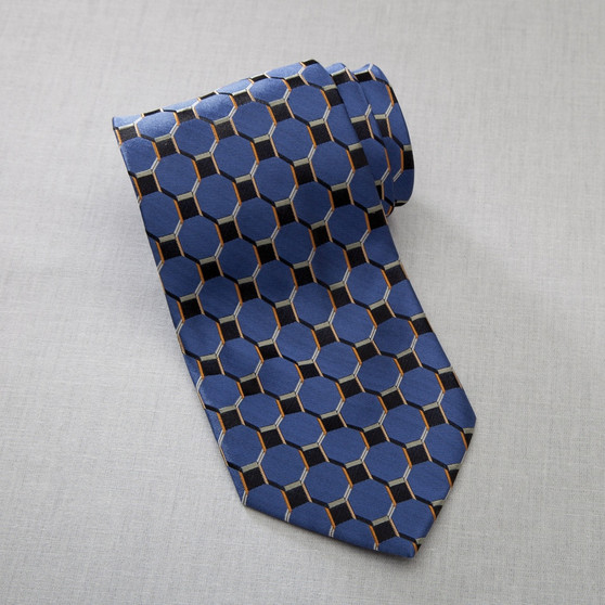 Signature Silk Long Tie in French Blue Honeycomb Pattern - Item # 750- HC00