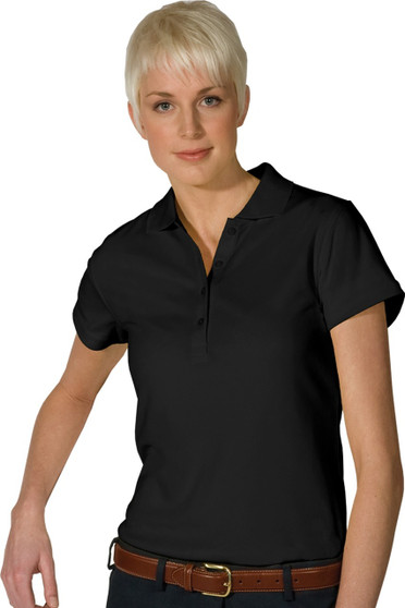 Female Dry Mesh Hi-Performance Short Sleeve Polo Shirt in Black - Available in Female Sizes XXS  to  3XL  - Item  # 750-5576