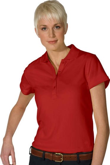 Female Dry Mesh Hi-Performance Short Sleeve Polo Shirt in Red - Available in Female Sizes XXS  to  3XL  - Item  # 750-5576