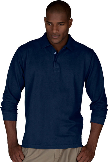 Men's Cotton/Poly Pique Blend Long Sleeve Polo Shirt in Navy Blue - Available in Men's Sizes SMALL to  6XL  Item  # 750-1515