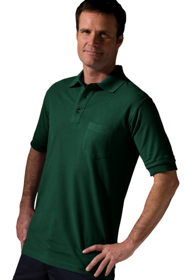 Unisex Cotton/Poly Pique Blend Short Sleeve Polo Shirt with Chest Pocket in Hunter Green - Available in Unisex Sizes XXS to  6XL  Item  # 750-1505