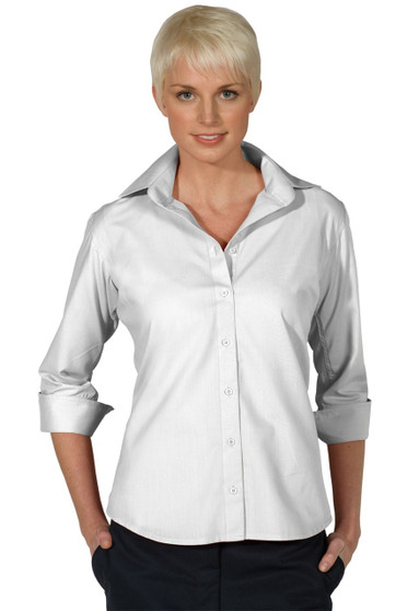 Ladies Lightweight Poplin 3/4 Sleeve Uniform Blouse in White - Available in Female Sizes XXS  to  3XL  - Item  # 750-5040