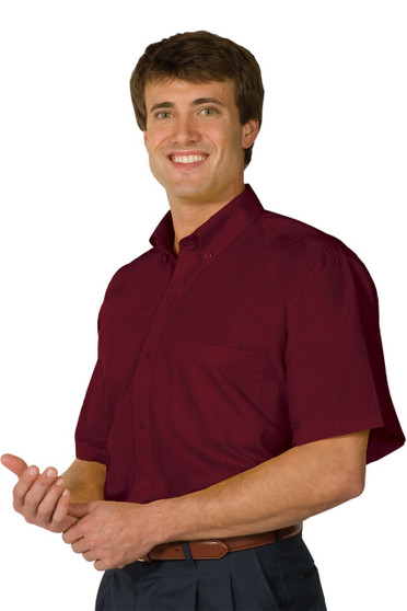 Men's Lightweight Short Sleeve Poplin Uniform Work Shirt with Chest Pocket in Burgundy  - Available in Men's Sizes SMALL to 6XL-TALL Item # 750-1245