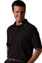 Men's Cotton/Poly Pique Blend Short Sleeve Polo Shirt in Black with White Tipped Collar and Cuffs - Available in Men's Sizes SMALL to  6XL  Item  # 750-1510