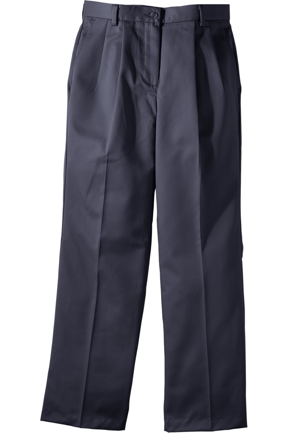 Ladies flat front poly cotton work pants in navy blue