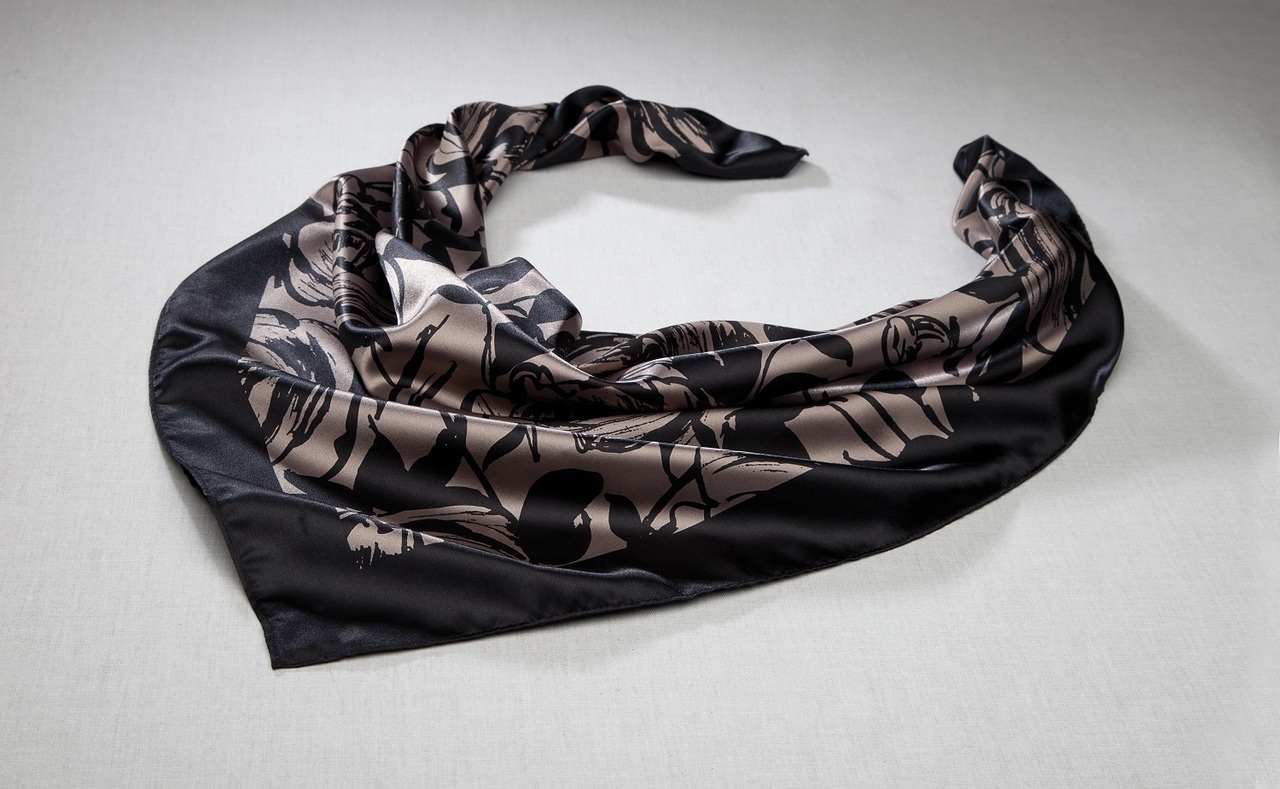 Silk Neck Scarf for Women in Solid Black