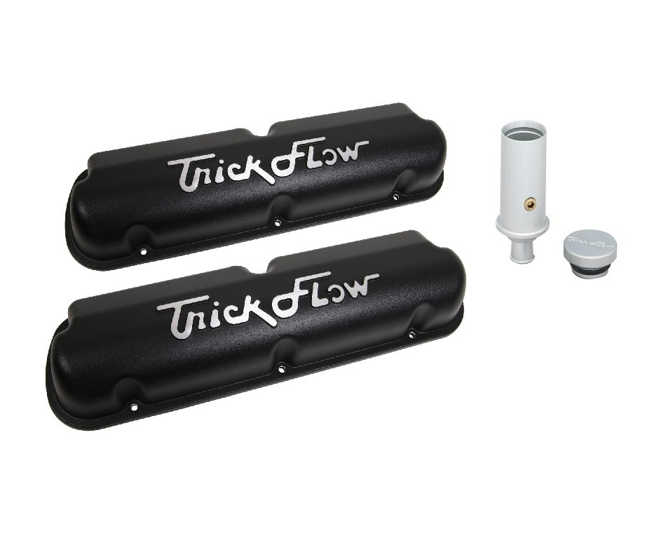 Trick Flow Cast Aluminum Valve Cover Kit 8695 5.0L Short Design, Black