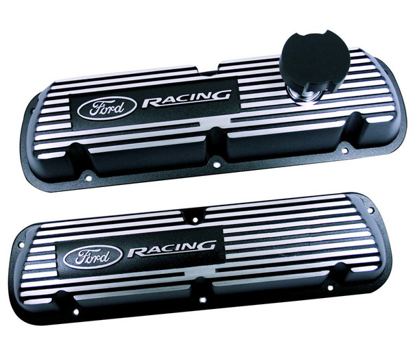 Ford Racing Short Valve Covers w/ Ford Racing Logo - Black 86-93 5.0L