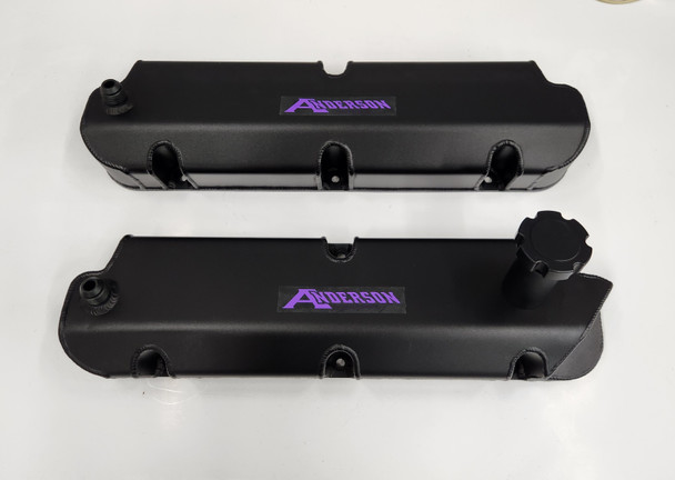 AF-6582-D3 Fabricated "Short" Valve Covers for 86-93 Mustang SC/Turbo with Ventilation for Catch Can (Satin Annodized Black)