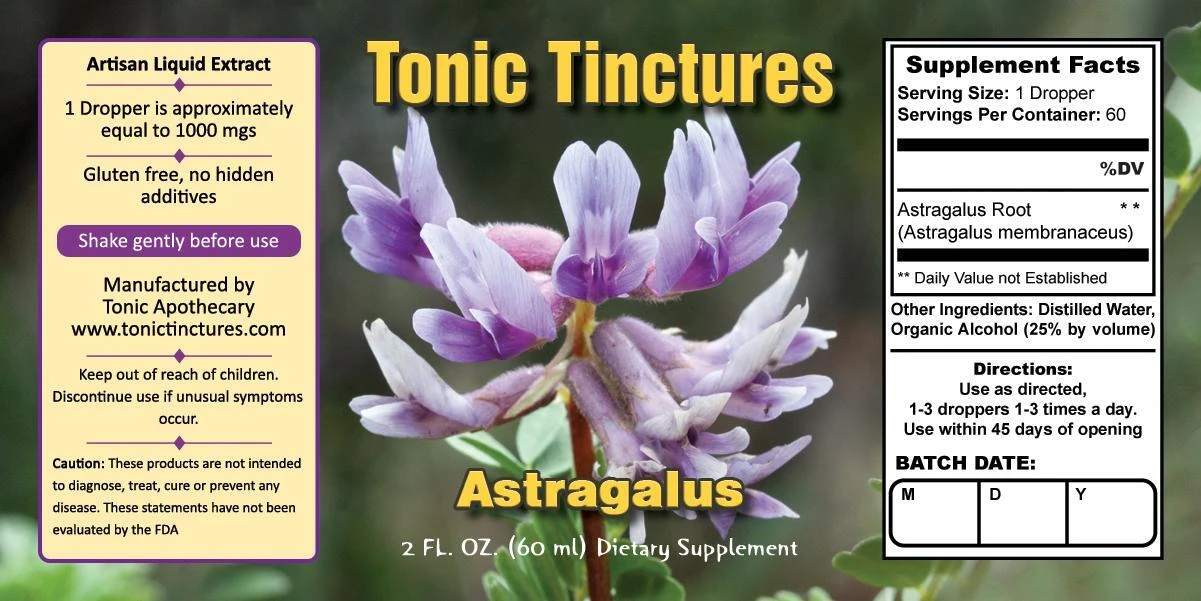 Astragalus Root Supplement Facts Label