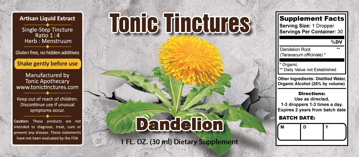 Dandelion Root Supplement Facts Label