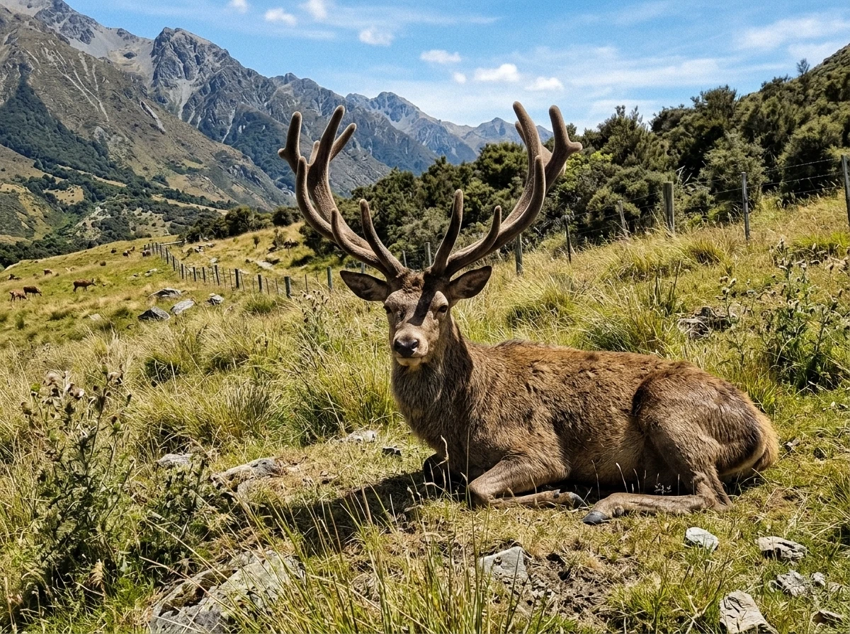 Red Deer in natural pasture environment