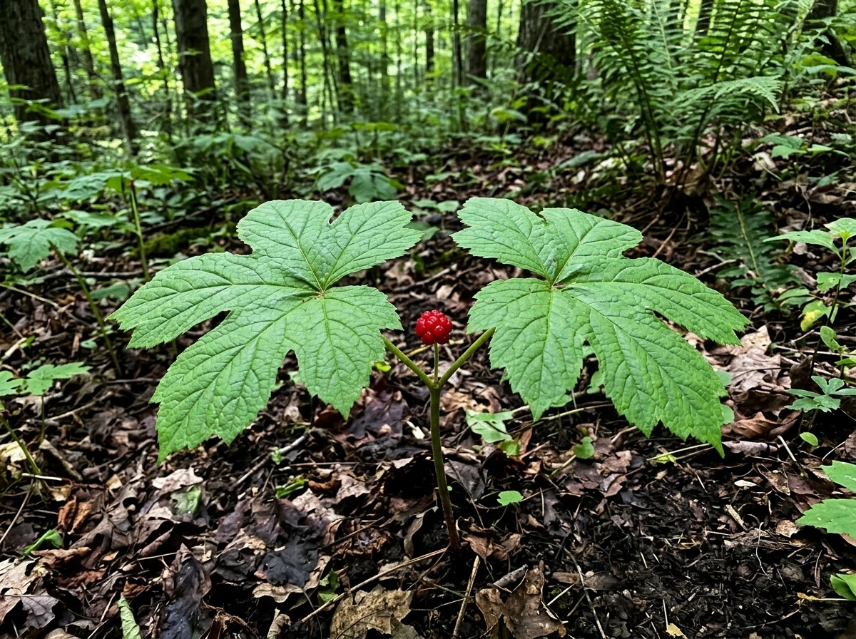 Goldenseal growing in natural environment.