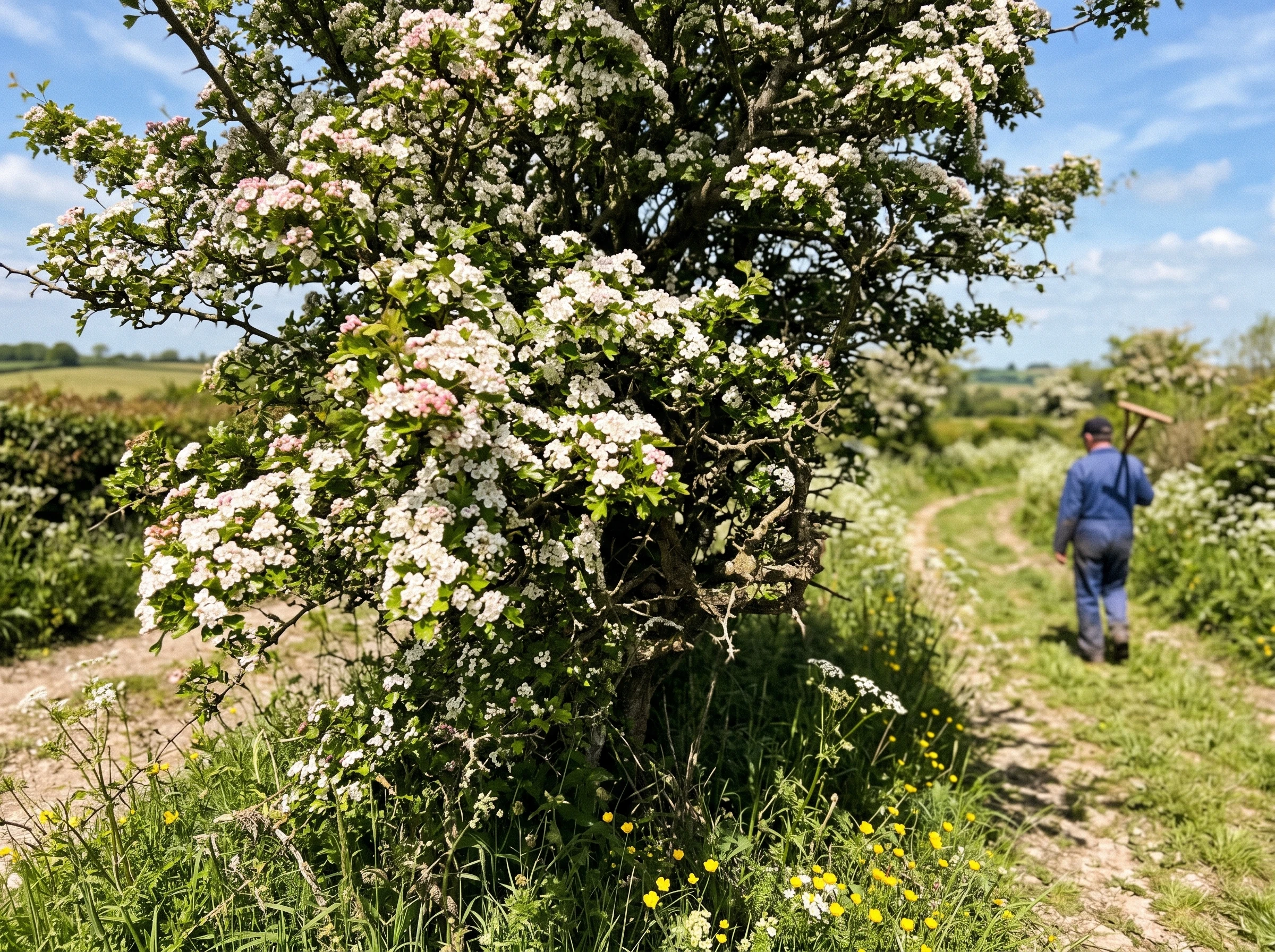 Hawthorn tree in spring bloom