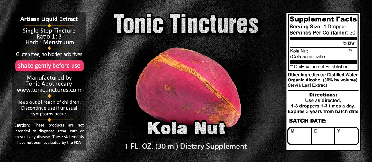 Kola Nut Supplement Facts Label