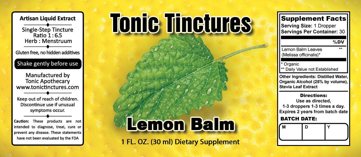 Lemon Balm Supplement Facts Label