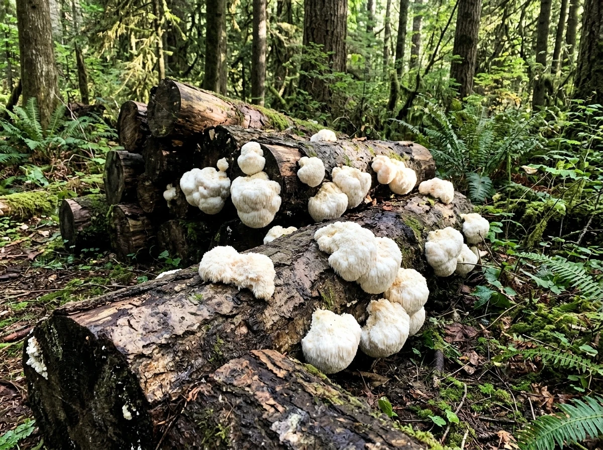 Lion's Mane growing in natural environment.