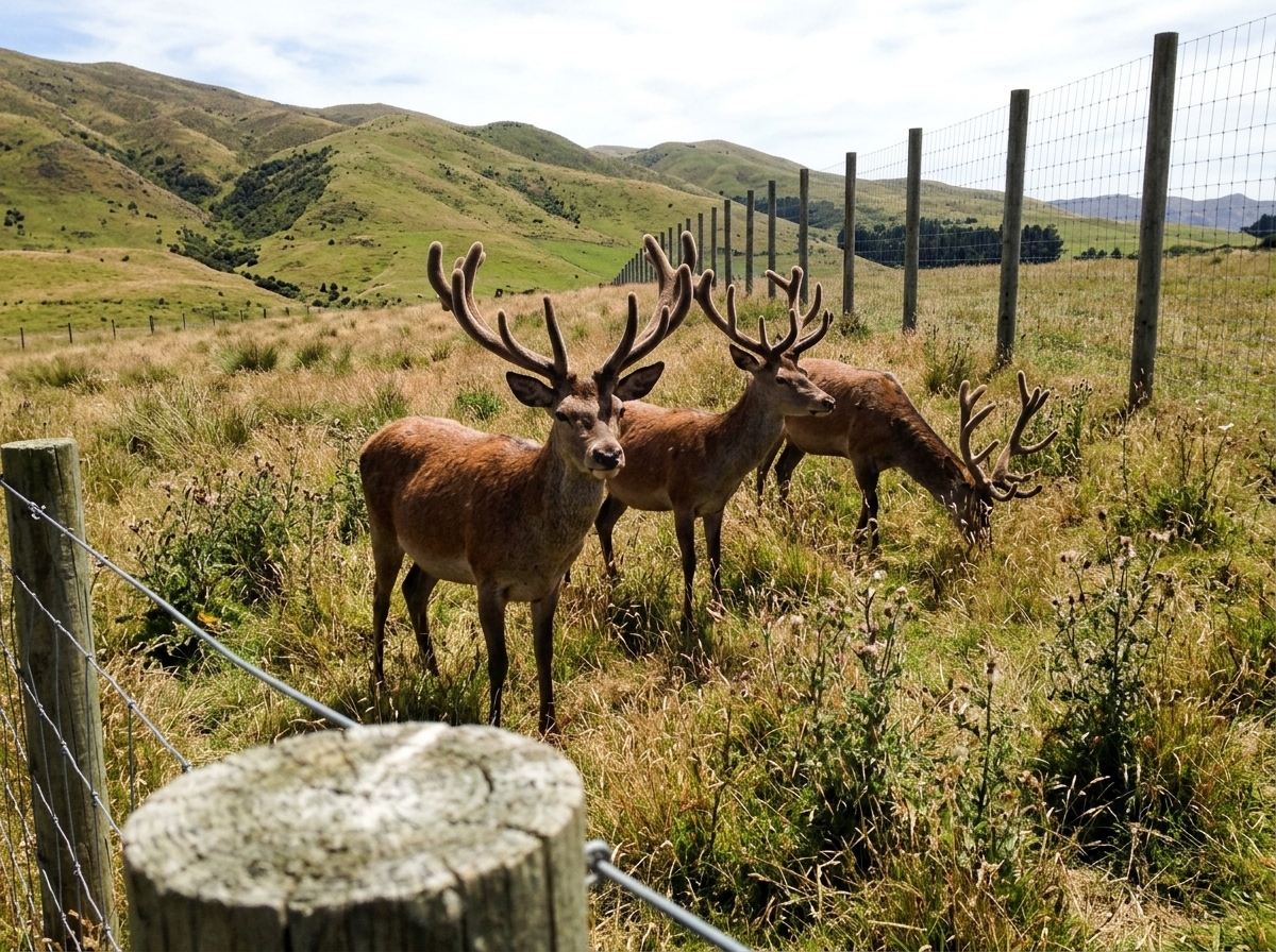 Red deer in New Zealand pasture