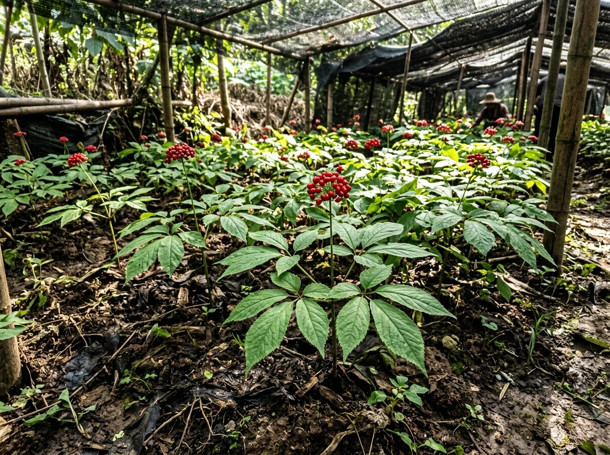Panax ginseng growing in natural environment.