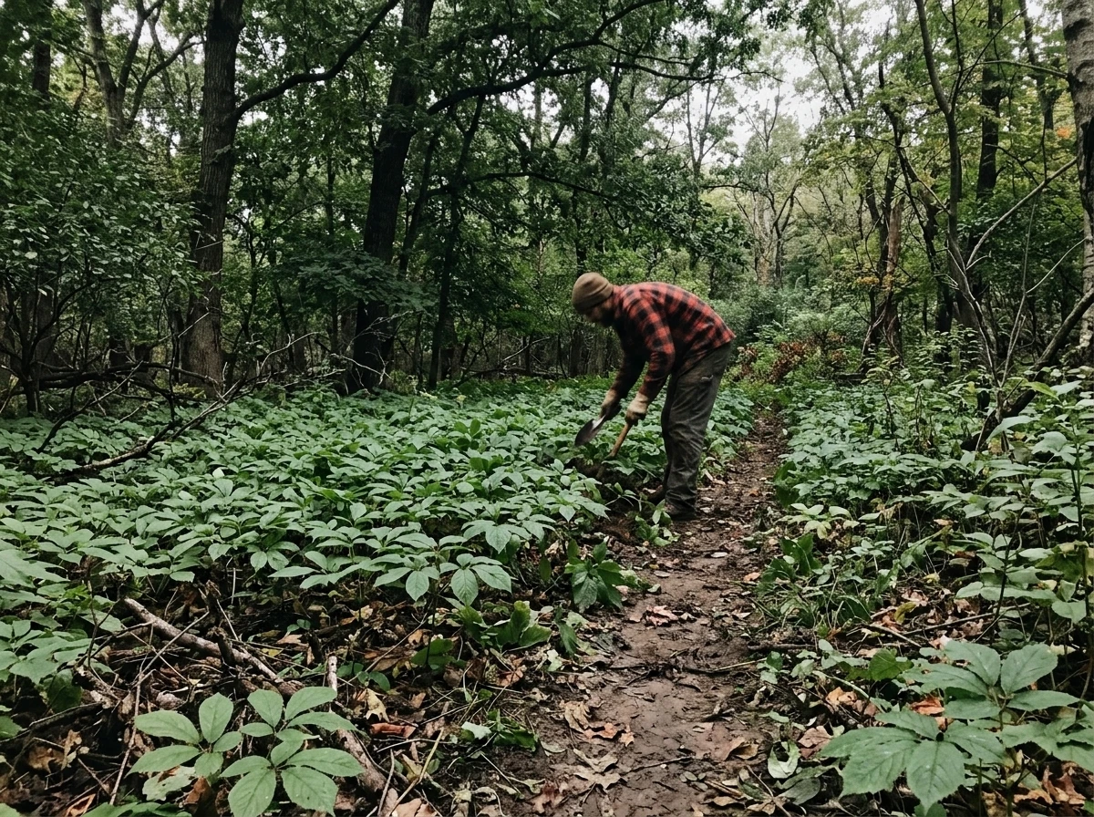 American ginseng growing under a woodland farm canopy