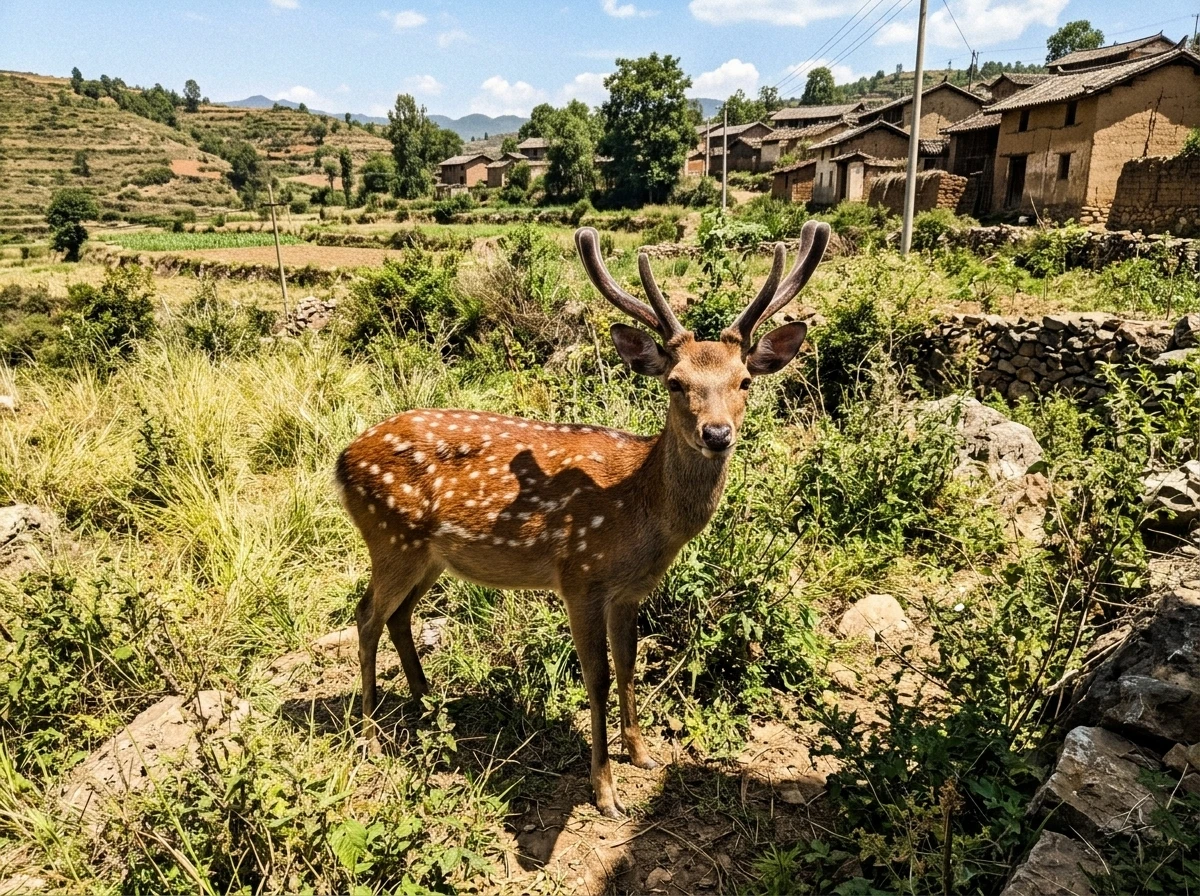 Sika deer with velvet antler